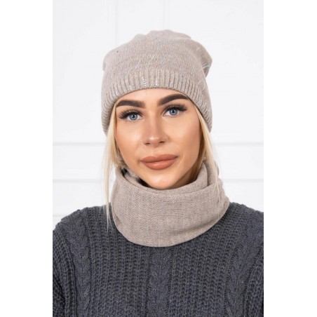 Súprava pre dámy čiapka a šál K137 - tmavobéžová