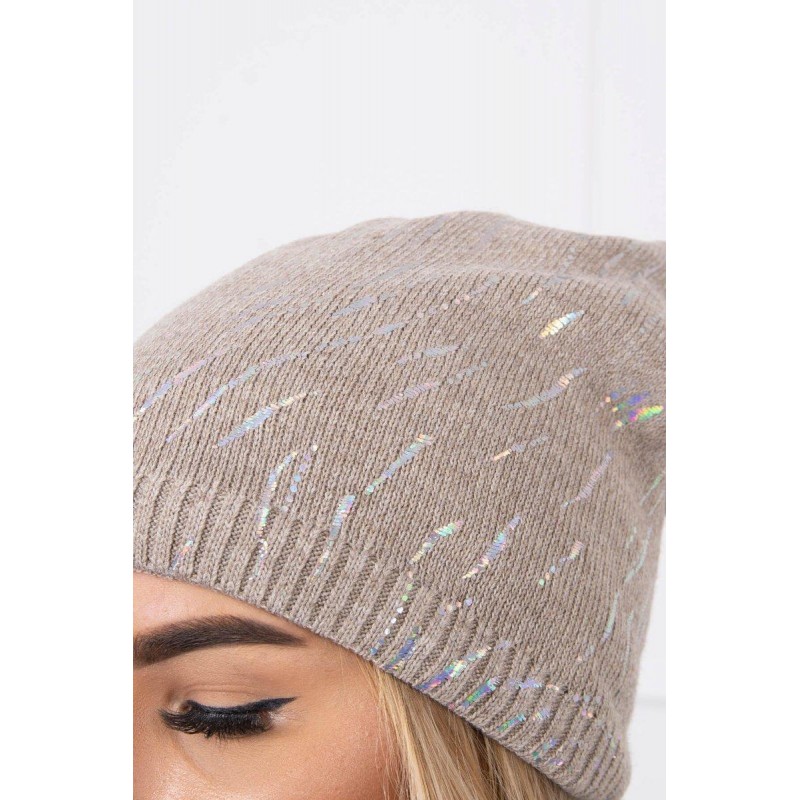 Súprava pre dámy čiapka a šál K137 - tmavobéžová