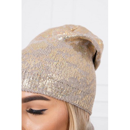 Dámska súprava čiapky a šálu K140 - tmavobéžová