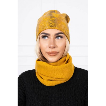 Dámska súprava čiapky a šálu K140 - horčicová