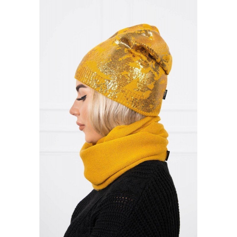 Dámska súprava čiapky a šálu K140 - horčicová