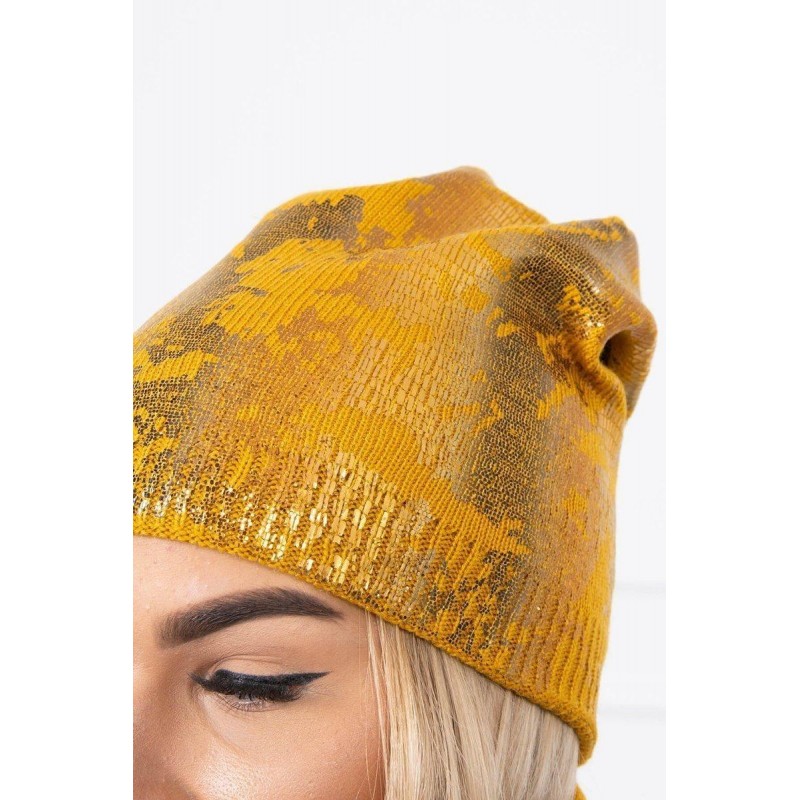 Dámska súprava čiapky a šálu K140 - horčicová