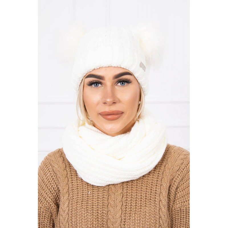 Ecru dámska súprava čiapka a šál K132