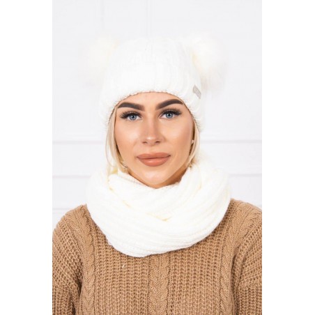 Ecru dámska súprava čiapka a šál K132