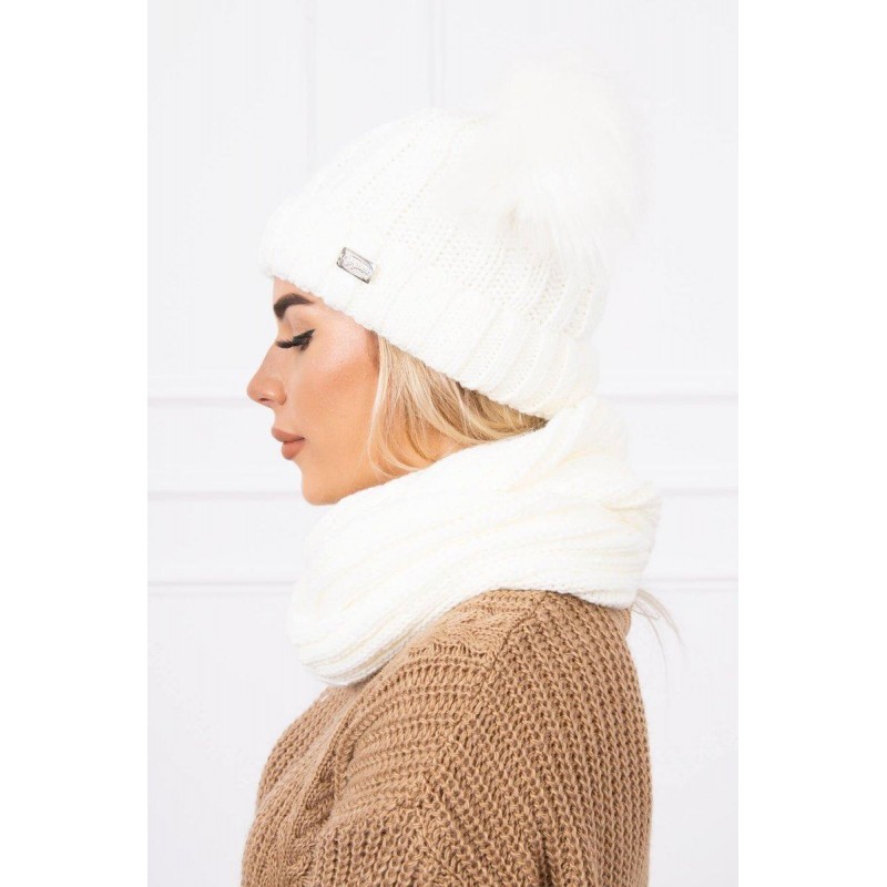 Ecru dámska súprava čiapka a šál K132