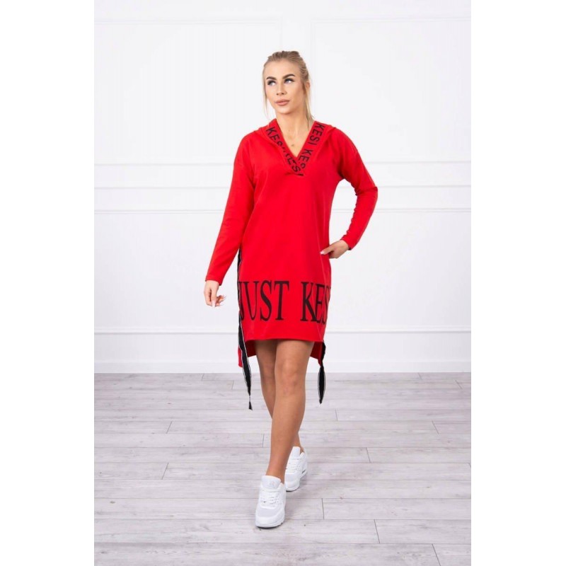 Šaty pre dámy s kapucňou 9161 - červené