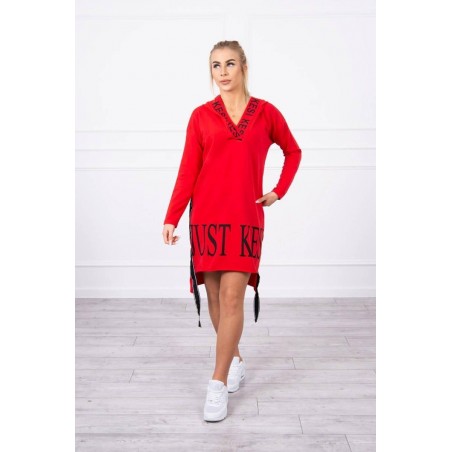 Šaty pre dámy s kapucňou 9161 - červené