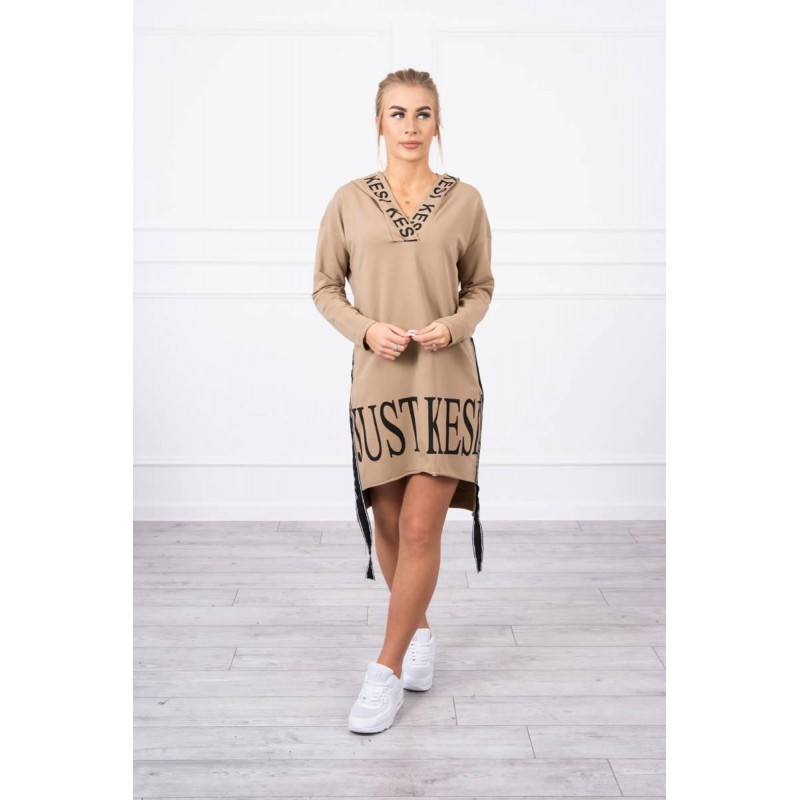 Šaty pre dámy s kapucňou 9161 - kapučínové