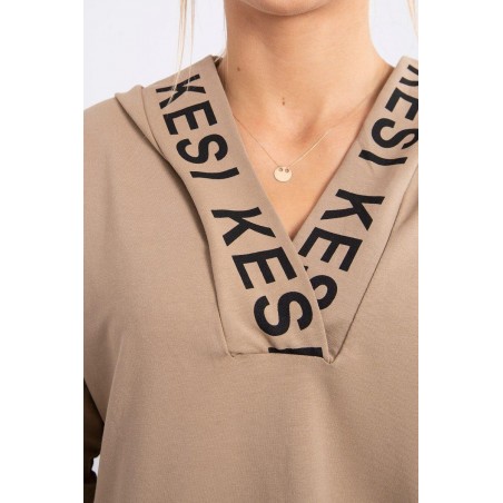 Šaty pre dámy s kapucňou 9161 - kapučínové