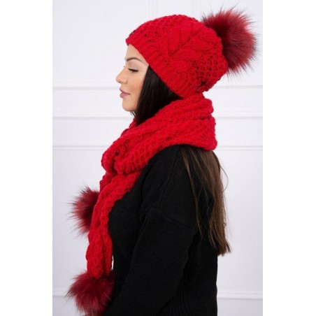 Červená dámska súprava čiapky a šálu K110