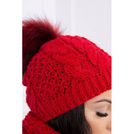 Červená dámska súprava čiapky a šálu K110