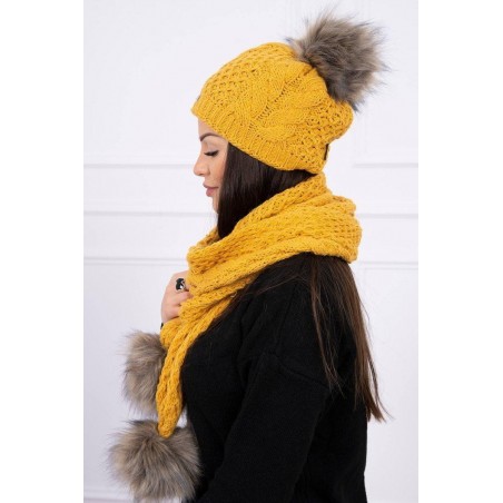 Horčicová dámska súprava čiapky a šálu K110