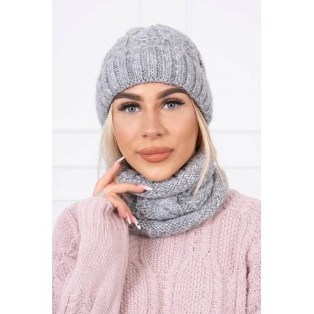 Dámska súprava čiapka a šál K153 - sivá