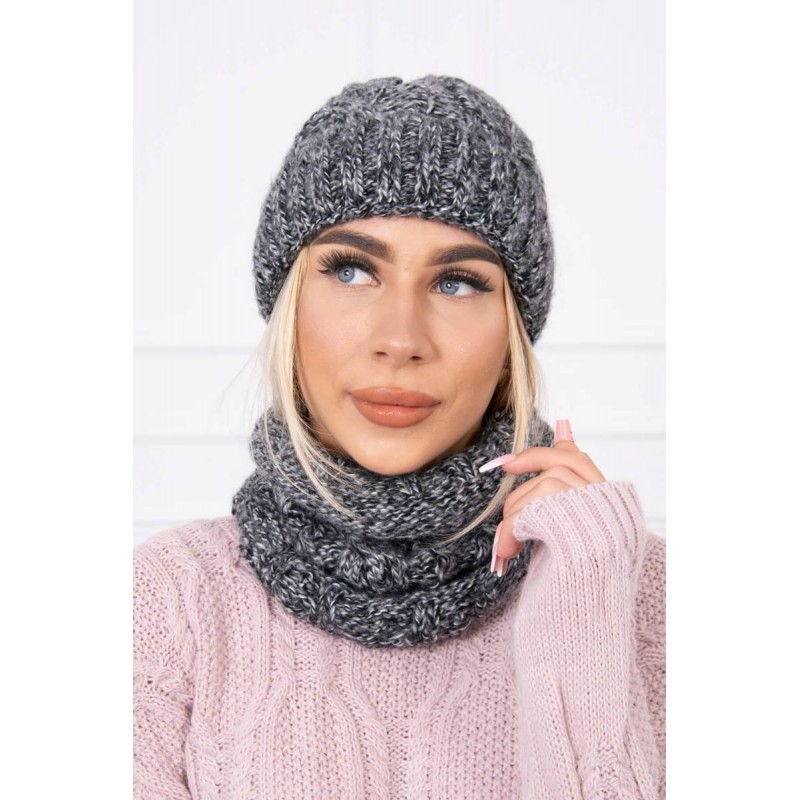 Dámska súprava čiapka a šál K153 - čierna