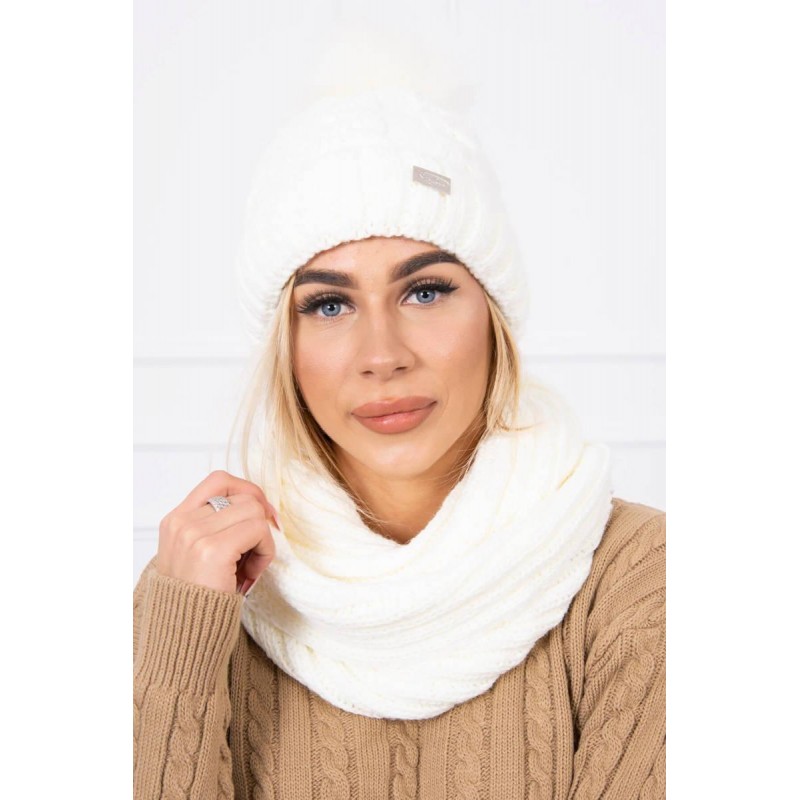 Ecru dámska súprava čiapka a šál K150
