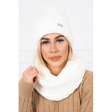 Ecru dámska súprava čiapka a šál K150