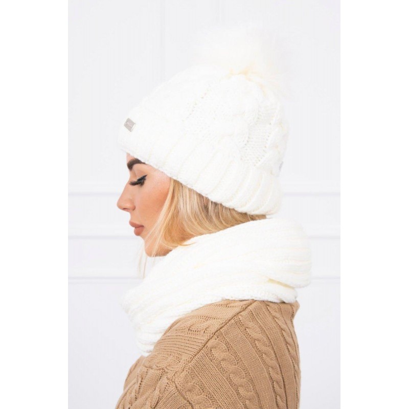 Ecru dámska súprava čiapka a šál K150