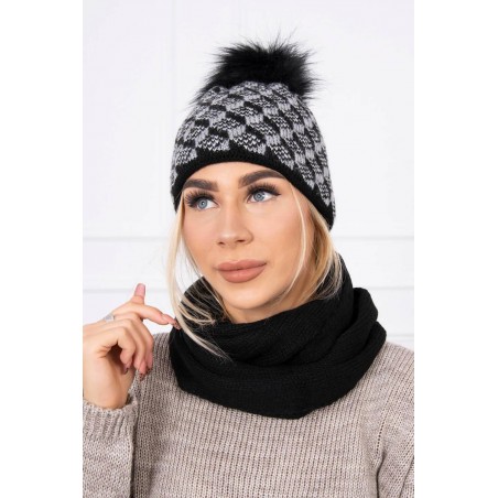 Súprava dámska čiapka a šál K155 - čierna