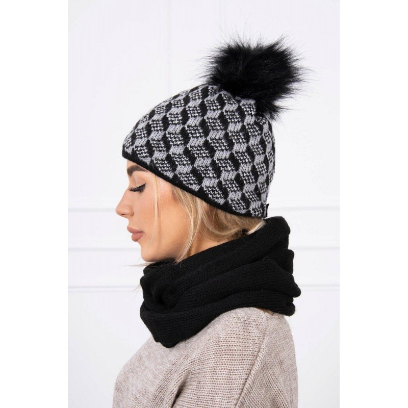 Súprava dámska čiapka a šál K155 - čierna