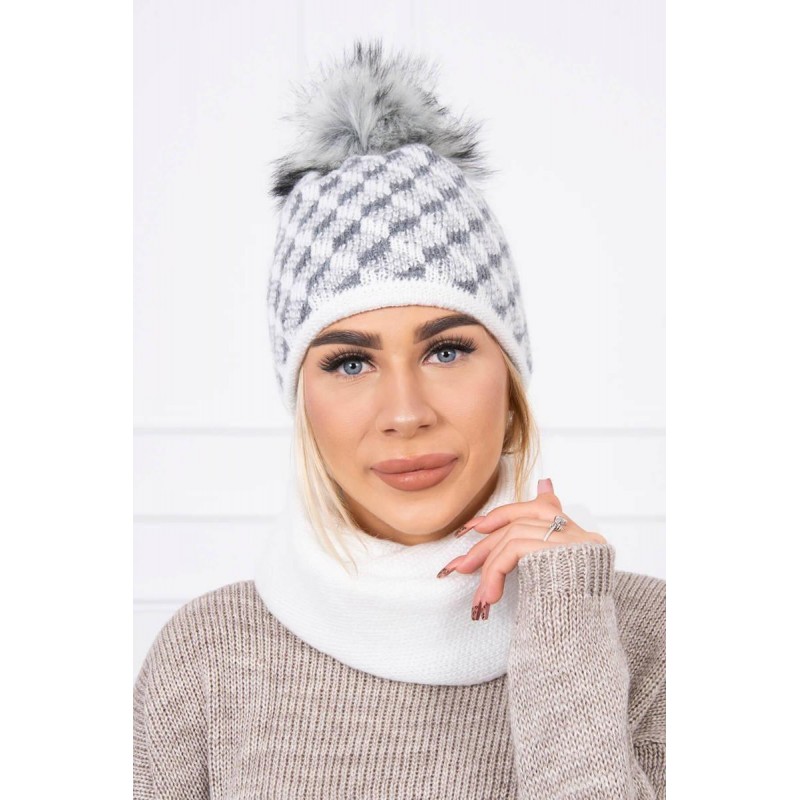 Súprava dámska čiapka a šál K155 - svetlosivá