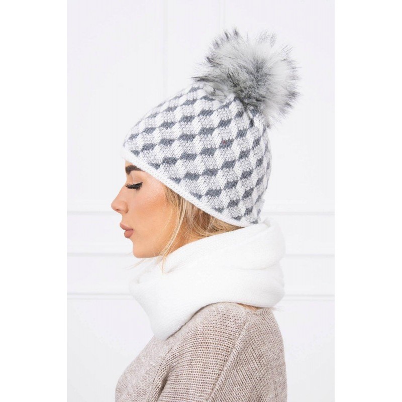 Súprava dámska čiapka a šál K155 - svetlosivá