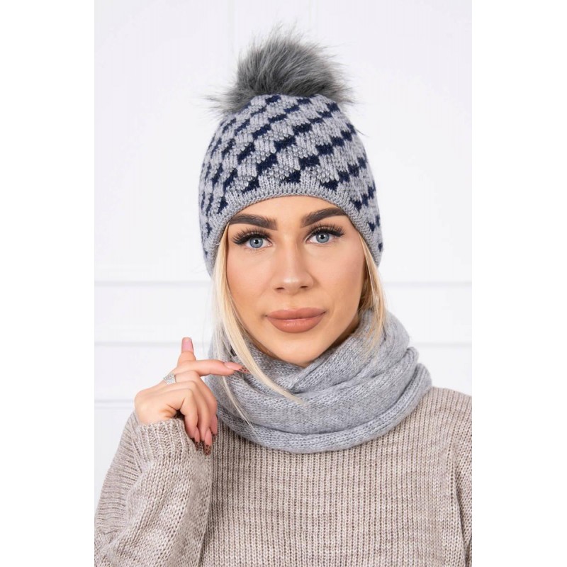 Súprava dámska čiapka a šál K155 - tmavosivá