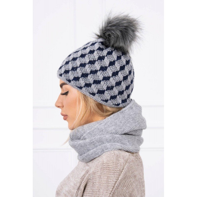 Súprava dámska čiapka a šál K155 - tmavosivá