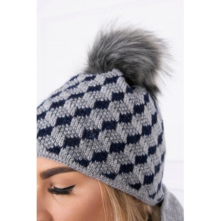 Súprava dámska čiapka a šál K155 - tmavosivá