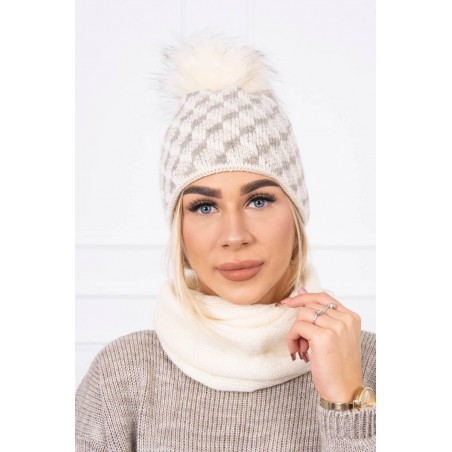 Súprava dámska čiapka a šál K155 - ecru