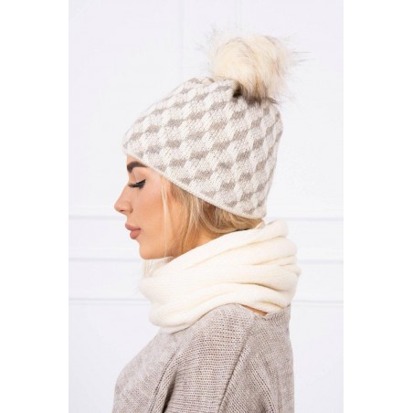 Súprava dámska čiapka a šál K155 - ecru