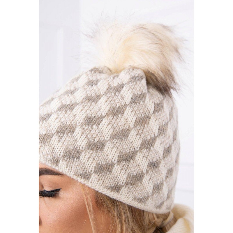 Súprava dámska čiapka a šál K155 - ecru