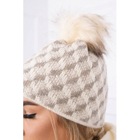 Súprava dámska čiapka a šál K155 - ecru