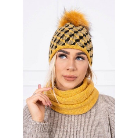 Súprava dámska čiapka a šál K155 - horčicová