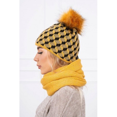 Súprava dámska čiapka a šál K155 - horčicová