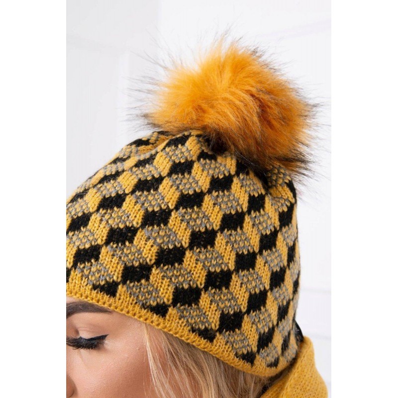 Súprava dámska čiapka a šál K155 - horčicová