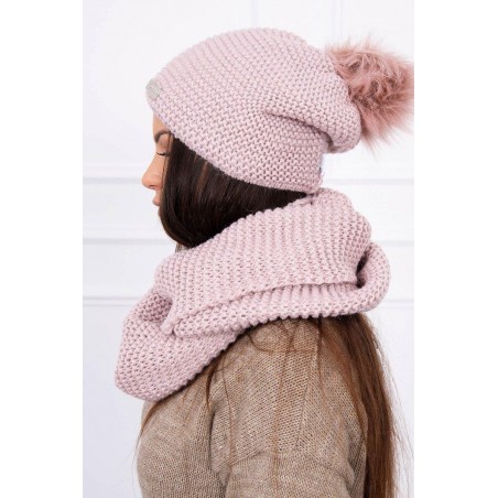 Dámska súprava čiapka a šál K113 - púdrovo ružová