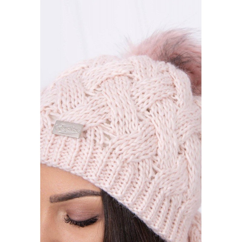 Dámska súprava čiapka a šál K112 - púdrovo svetloružová