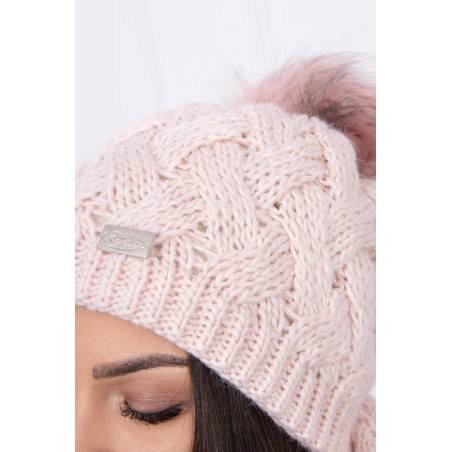 Dámska súprava čiapka a šál K112 - púdrovo svetloružová