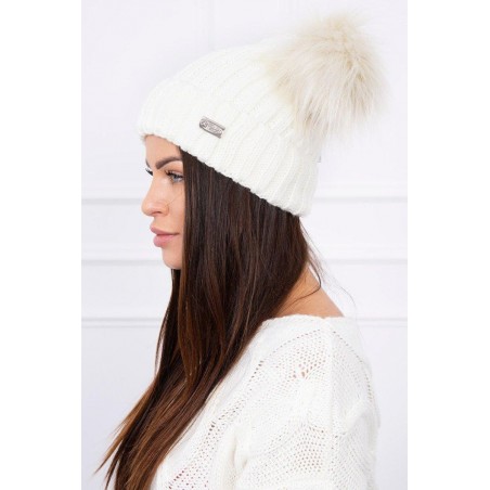 Dámska čiapka s dvomi brmbolcami 2 pompony - ecru