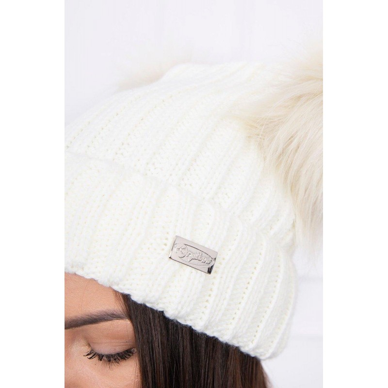 Dámska čiapka s dvomi brmbolcami 2 pompony - ecru