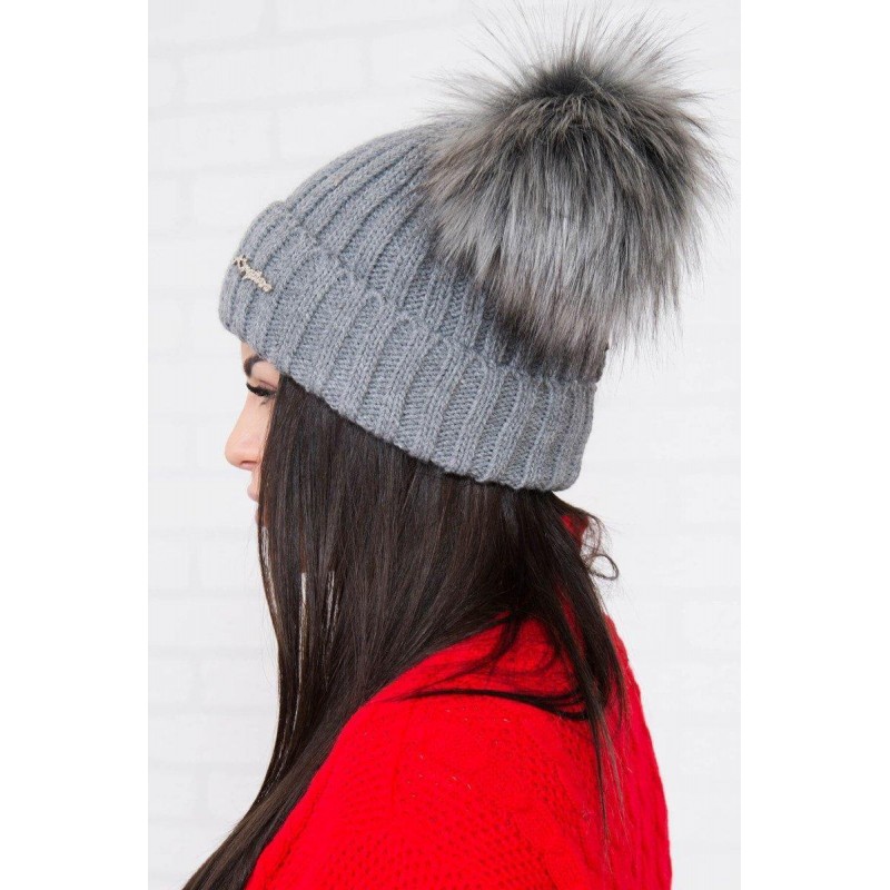 Dámska čiapka s dvomi brmbolcami 2 pompony - tmavosivá