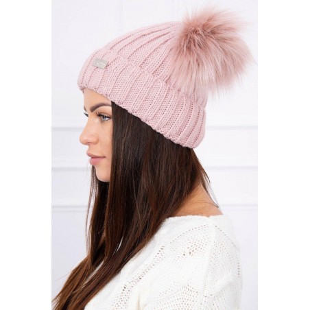 Dámska čiapka s dvomi brmbolcami 2 pompony - tmavoružová