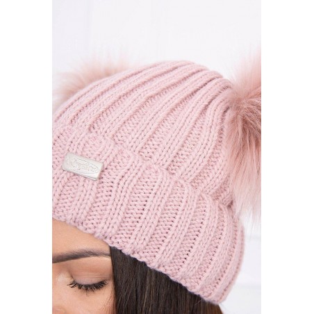 Dámska čiapka s dvomi brmbolcami 2 pompony - tmavoružová