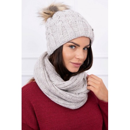 Dámska súprava čiapka a šál K116 - svetlobéžový