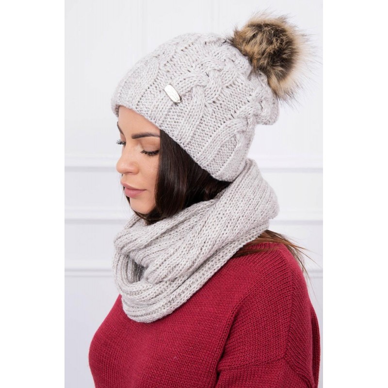 Dámska súprava čiapka a šál K116 - svetlobéžový