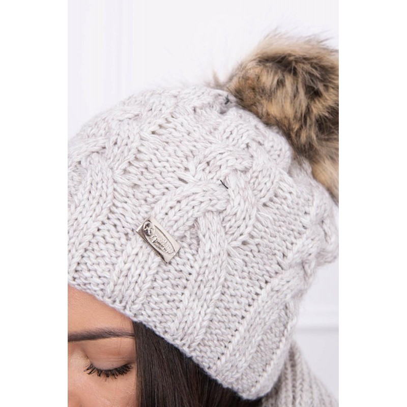 Dámska súprava čiapka a šál K116 - svetlobéžový