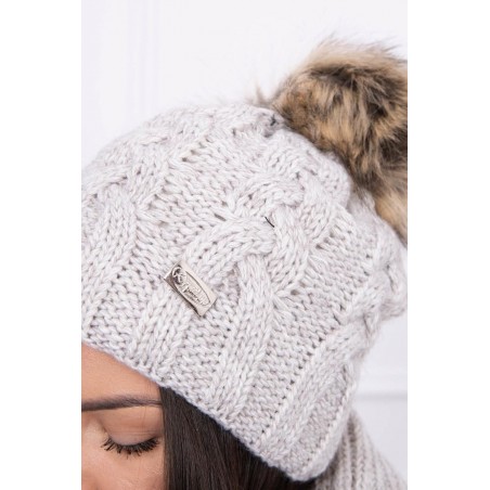 Dámska súprava čiapka a šál K116 - svetlobéžový