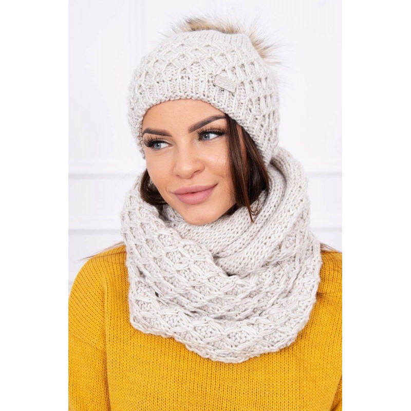 Dámska čiapka a šál K119 - svetlobéžová