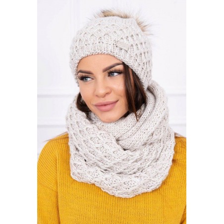 Dámska čiapka a šál K119 - svetlobéžová