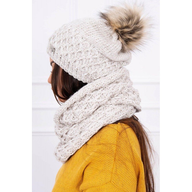 Dámska čiapka a šál K119 - svetlobéžová